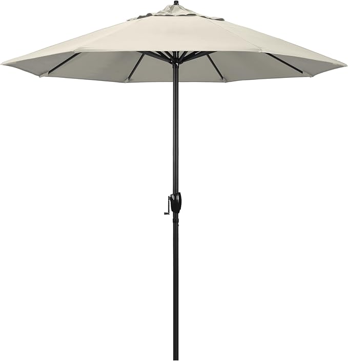 California Umbrella 7.5' Rd Aluminum Patio Umbrella, Crank Lift, Auto Tilt, Black Finish