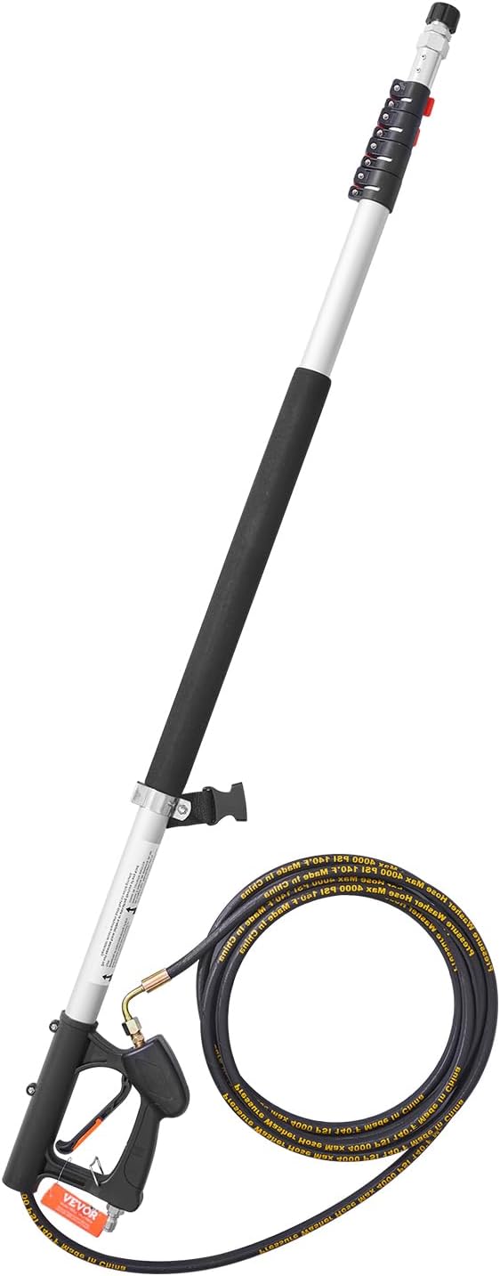 VEVOR Pressure Washer Telescoping Wand, 24 ft, 4000 psi, Telescopic Spray Wand with Power Washer Extension Wands, Gutter Cleaner, Pivoting Coupler, 7 Spray Nozzle Tips and Adjustable Support Harness