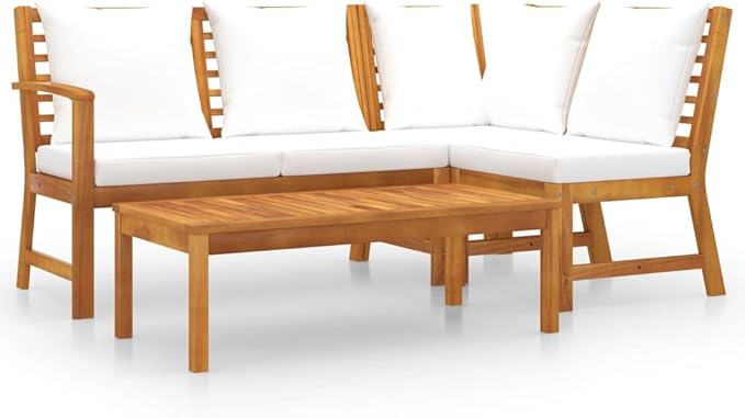 Backyard Furniture Patio Conversation Sets Outdoor Seating 4 Piece Patio Lounge Set with Cushion Cream Solid Acacia Wood Suitable for Swimming Pool, Courtyard, Garden