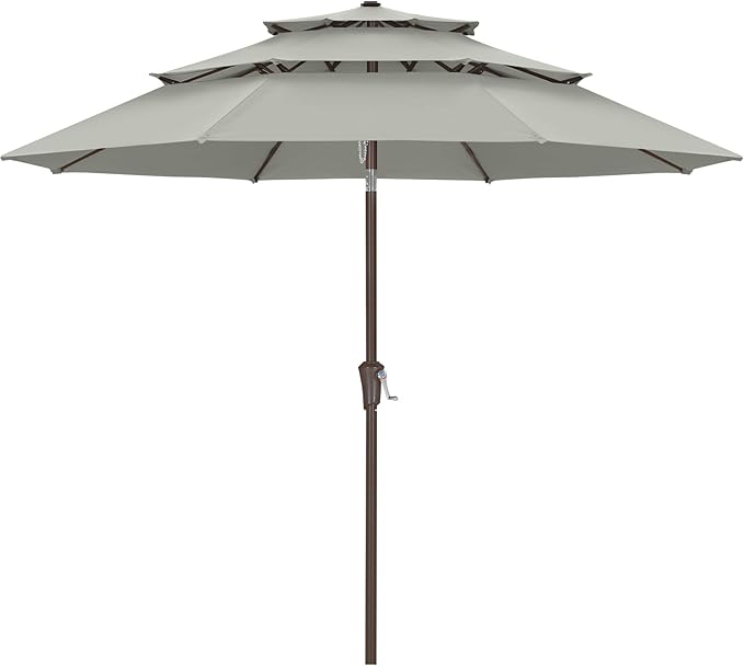 ABCCANOPY 11Ft 3 Tiers Market Umbrella, Outdoor Table Umbrella for Patio, Deck, Backyard (Light Gray)