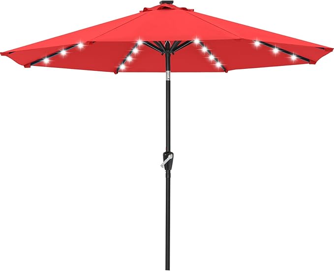 ABCCANOPY Durable Solar Led Patio Umbrellas with 32LED Lights 9FT (vermilion)