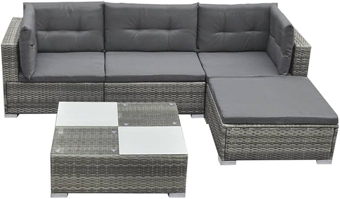 5 Piece Patio Lounge Set with Cushions, Patio Conversation Set Porch Furniture Set Outdoor Dining Sets Outdoor Sofa Sets for Poolside Negotiation Area Exhibition Piazza Poly Rattan Gray