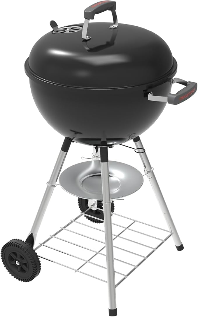 Megamaster 18" Portable Charcoal Barbecue Grill with Adjustable Air Vent, Storage Rack, 245 SQ. In Cooking Area, 2 Wheel Transport BBQ Grill for Camping, Outdoor Cooking, Patios, and More - 810-KY003