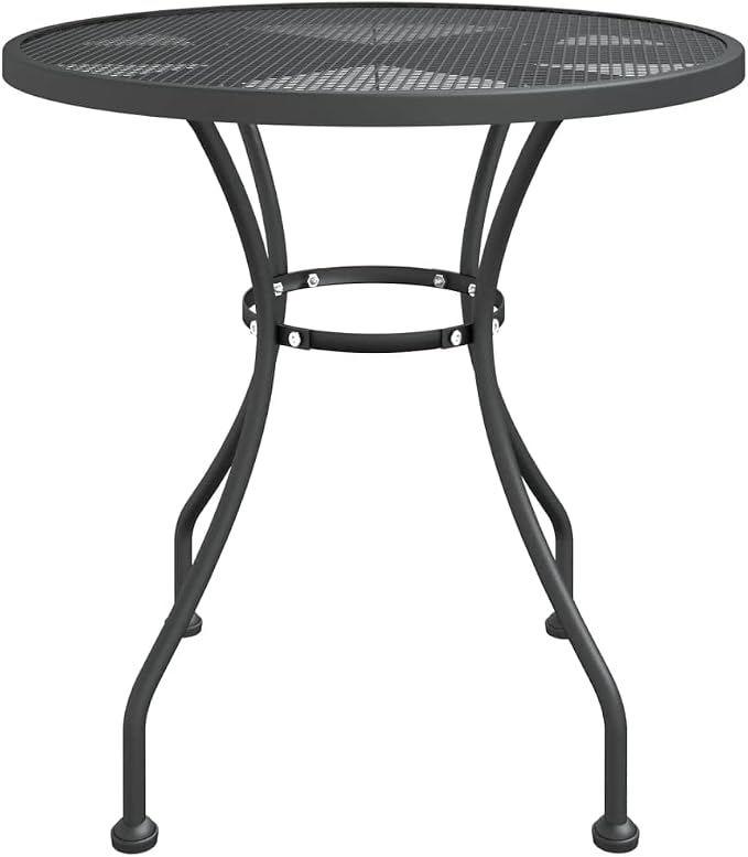 Modern Round Outdoor Garden Table, 31.5 Inch Anthracite Metal Mesh Patio Dining Table, Sturdy Iron Bistro Table for Backyard, Balcony, Deck, Seats 4