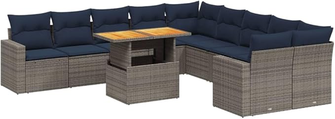 vidaXL Patio Sofa Set with Cushions 11 Piece, Outdoor Sectional Sofa Couch, Patio Conversation Set for Garden Backyard, Gray Poly Rattan