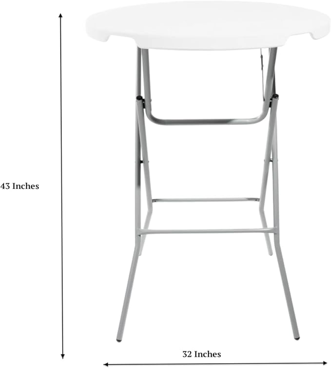 PRO&Family 32 Inch Round Cocktail Table - Foldable Bar Height Table White - Great for Parties (4)