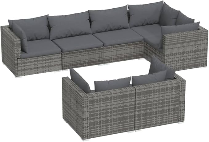 7 Piece Patio Lounge Set,Outdoor Garden Conversation Set,Patio Outdoor Set Suitable Suitable for Patio,Deck with Cushions Gray Poly Rattan
