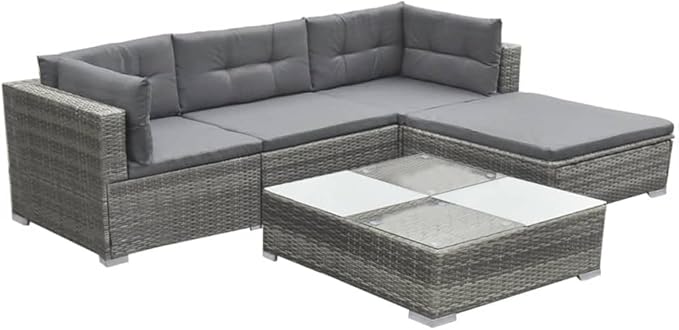 5 Piece Patio Lounge Set with Cushions, Patio Conversation Set Porch Furniture Set Outdoor Dining Sets Outdoor Sofa Sets for Poolside Negotiation Area Exhibition Piazza Poly Rattan Gray