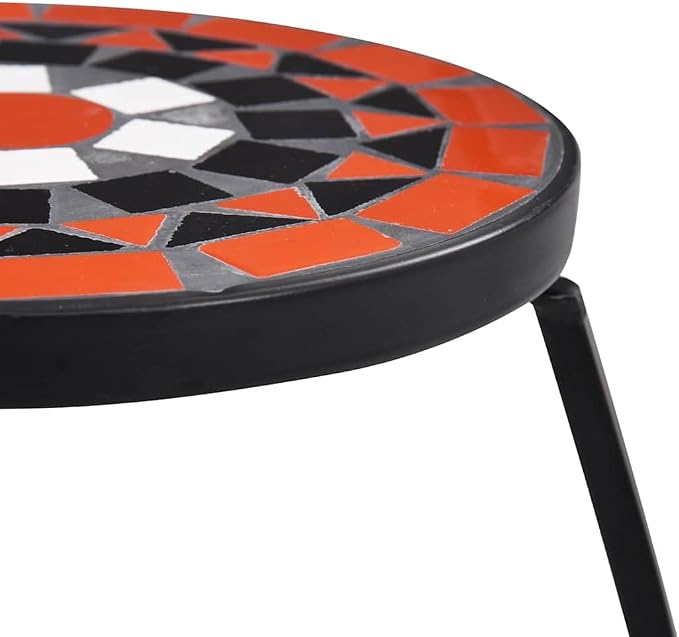 vidaXL Set of 3 Mosaic Garden Tables - Iron Tube with Ceramic Tile Top - Terracotta and White