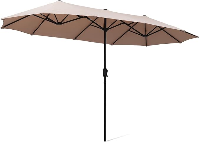 13 ft Patio Umbrella, Large Rectangle Outdoor Umbrella with Strap, Crank, Khaki