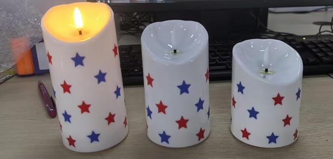 Tuanse Set of 3 4th of July Flameless Candles Battery Operated Patriotic Red & Blue Pentagram Pillar Candles, Mixed Size LED Light Candle for 250th Anniversary Independence Memorial Day Table Decor