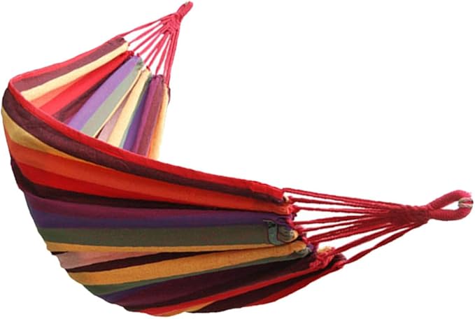 Portable Outdoor Camping Hammock Swing Chair 190x85cm Canvas Striped Hanging Chair for Garden Patio Travel with European Rainbow Colors