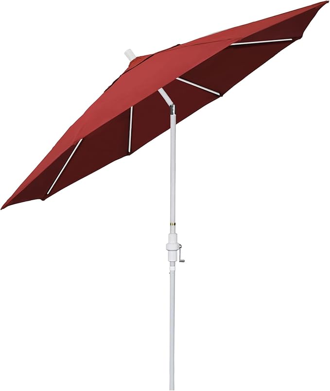 California Umbrella 11Ft Fiberglass Rib Patio Umbrella, Hand-Crank, Tilt-Collar, White Frame, Solution Dyed Red Fabric