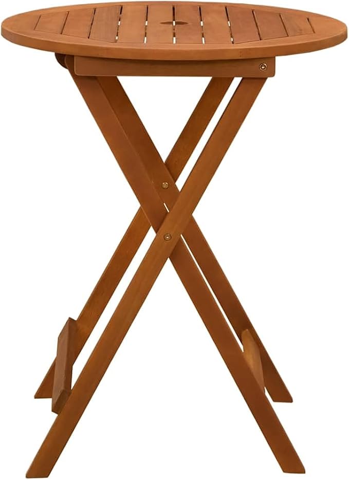 Folding Garden Table, 23.6-Inch Round Patio Bistro Table, Solid Eucalyptus Wood Outdoor Dining Table for Balcony, Deck, and Small Spaces, Brown