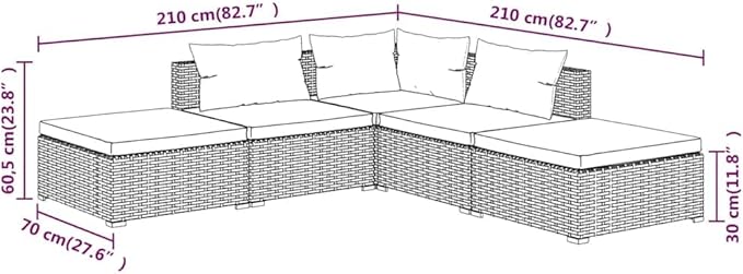 5 Piece Patio Lounge Set with Cushions, Sectional Sofa Porch Furniture Set Outdoor Dining Sets Patio Conversation Set for Piazza Exhibition Poolside Negotiation Area Poly Rattan Black