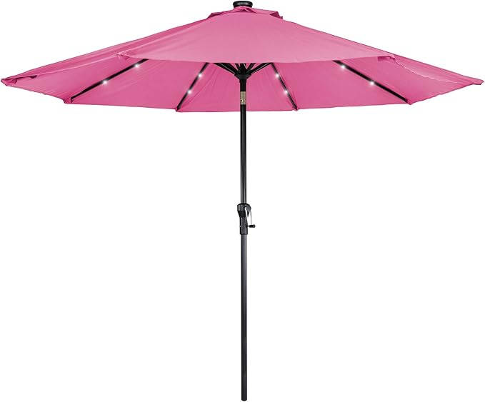 Northlight 9ft Solar Lighted Outdoor Patio Market Umbrella with Hand Crank and Tilt, Pink