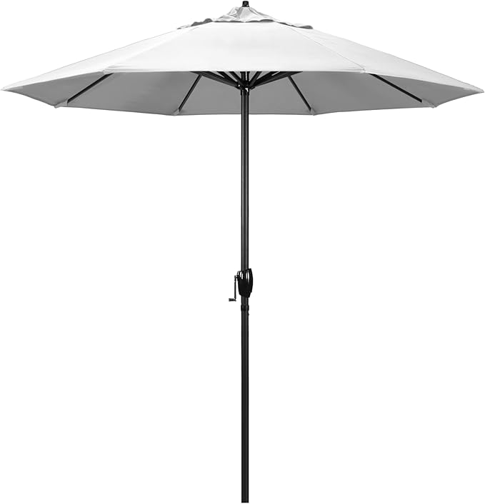 California Umbrella 7.5' Rd Aluminum Patio Umbrella, Crank Lift, Auto Tilt, Black Finish