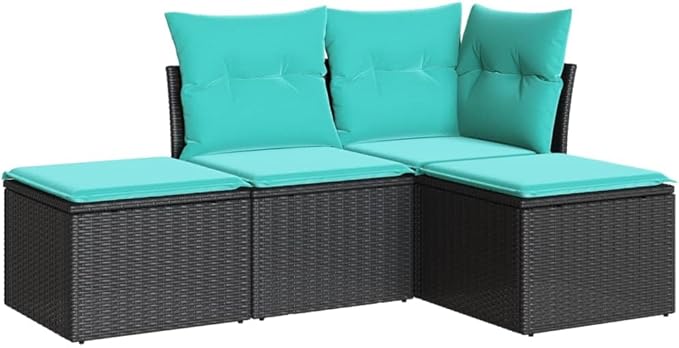 4-Piece Patio Sofa Set with Cushions Black PE Rattan Outdoor Furniture Modular Conversation Set for Backyard, Balcony, Porch