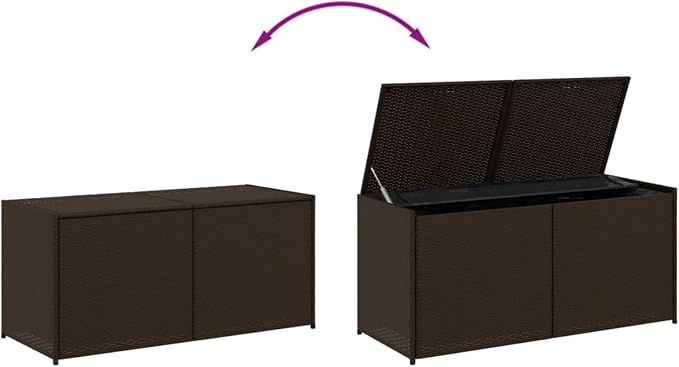 Gecheer Garden Storage Box 283L – Brown Poly Rattan Outdoor Deck Box with Water-Resistant Bag, Gas Spring Lid, Steel Frame, 120 x 50 x 56 cm