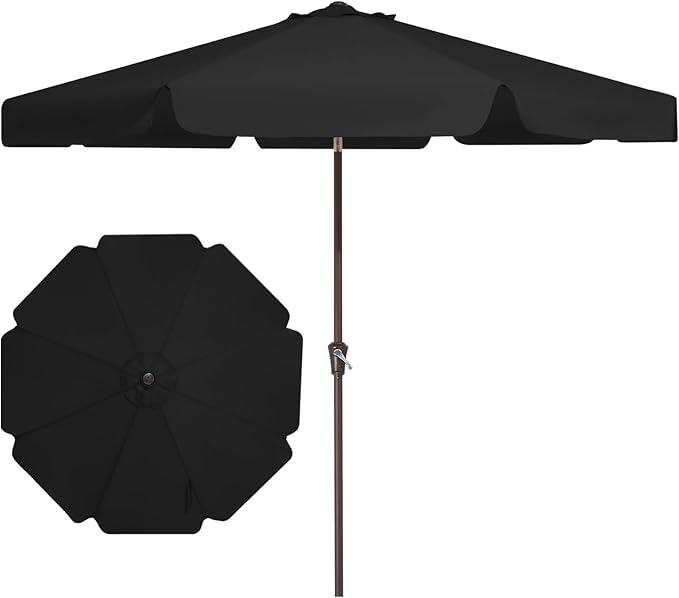 JEAREY 9 FT Patio Umbrella Outdoor, Table Umbrellas Market Umbrella w/Push Button Tilt/Crank, 8 Sturdy Ribs(black)