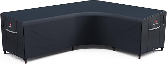 Rosefray 600D Outdoor L-Shaped Sectional Cover,Heavy Duty Anti UV Patio Sectional Sofa Cover with Air Vent, Waterproof Furniture Covers for Deck, Lawn,Backyard Right Facing 105''x85'' Black