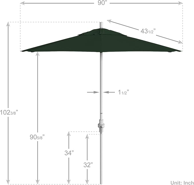 California Umbrella 7.5' Rd. Aluminum Patio Umbrella, Crank Lift, Collar Tilt, White