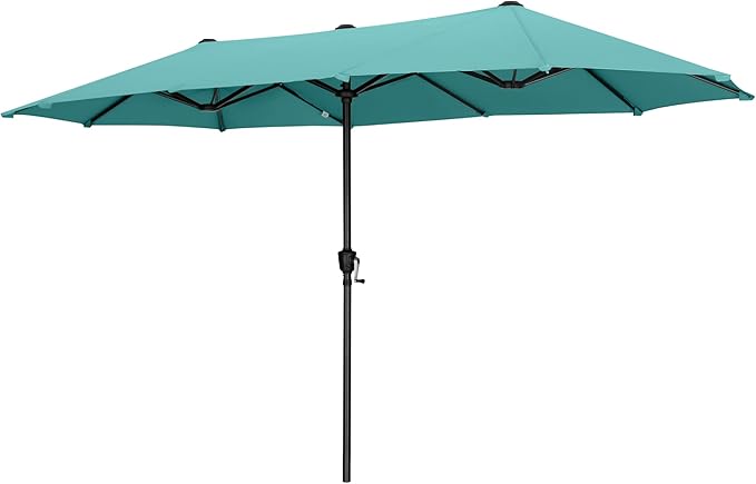MFSTUDIO 13ft Outdoor Patio Umbrella, Double Sided Large Rectangular Umbrella Market Table Twin Triple Rectangle Umbrellas with Crank Handle for Outside Picnic Backyard Deck Pool (no base)