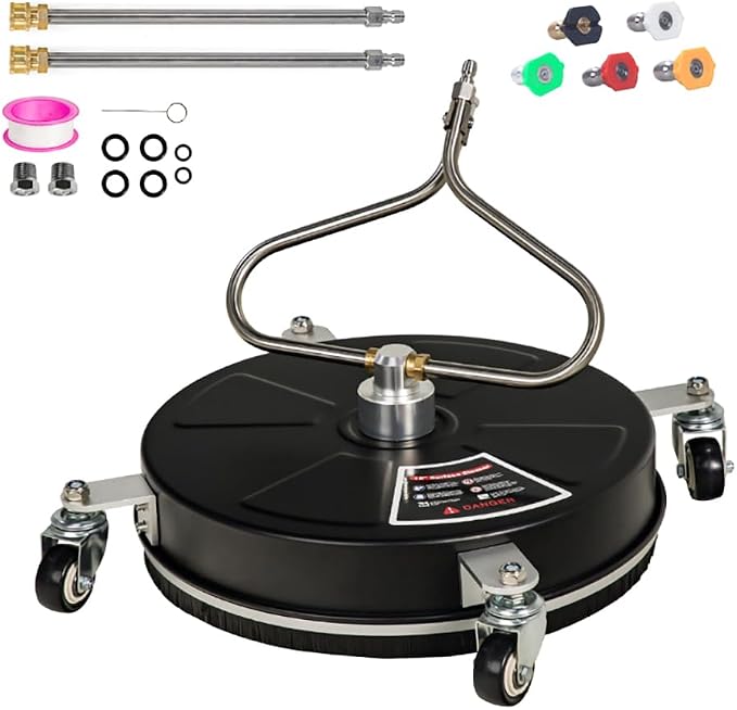 SCITOO 15" Pressure Washer Surface Cleaner 4000 PSI with 4 Wheels,1/4" Quick Connector and Washer Accessories for Concrete, Patio, Sidewalk, Deck and Driveways
