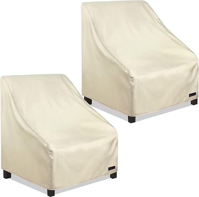 NettyPro Waterproof Patio Chair Covers 2 Pack, 600D Heavy Duty Outdoor Seat Cover, 26W x 28W x 28H inch, Beige