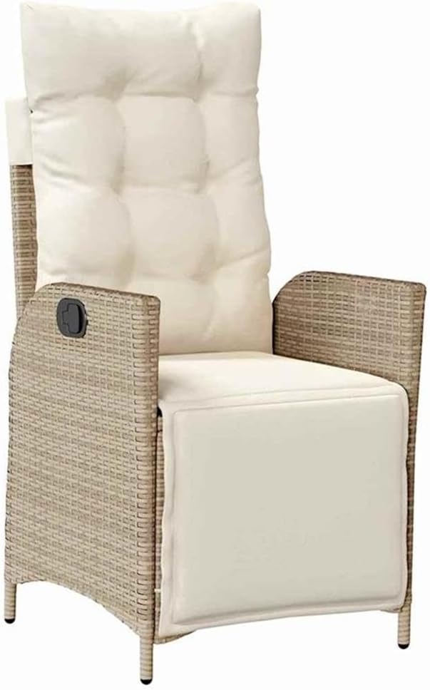 Afuera Living 7 Piece Poly Rattan Patio Dining Set, Cushions in Beige, Rectangular Table with Tempered Glass Top, Adjustable Footrests, Steel Frame, Seating for 6, Outdoor Garden or Backyard Dining