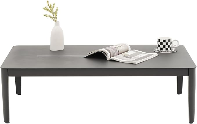 Patio Coffee Table Rectangle Outdoor Coffee Table for Outside All-Weather Aluminum Outdoor Coffee Tables for Balcony Garden Lawn, Grey