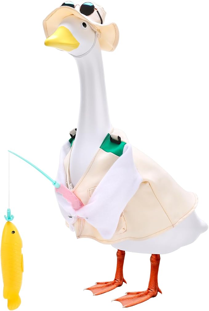 Porch Goose Outfit Summer Hawaiian Fishing Porch Goose Outfit Clothes Costume for 23 In Statue Garden Yard Decor