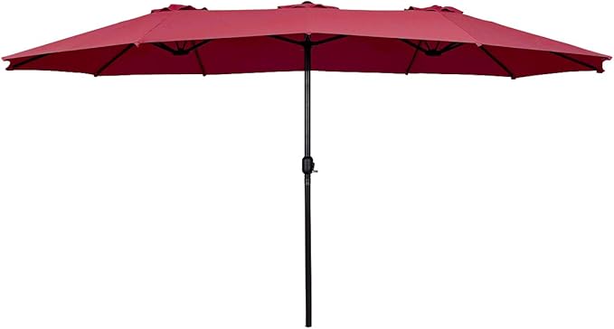 Tangkula 15 Ft Patio Umbrella Double-Sided Outdoor Market Table Umbrella with Crank (Wine Red)