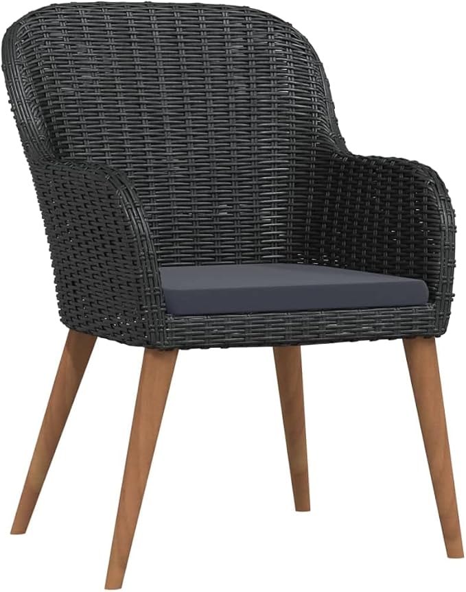 3 Piece Patio Dining Set with Cushions, Outdoor PE Rattan Bistro Table and Chairs for Garden, Backyard, Balcony, Steel Frame Wicker Conversation Furniture Set, Black