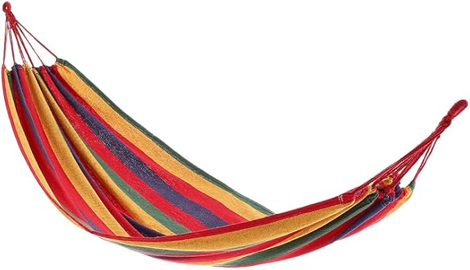 Rainbow Striped Double Hammock, Extra Large Cotton Canvas Outdoor Hammock for 1–2 People, Heavy Duty with Reinforced Hooks, Portable for Backyard, Garden, Camping, Indoor Outdoor Use (17.3 * 8.7)