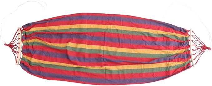TOYANDONA Single Person Canvas Hammock with Rainbow Stripes, Outdoor Travel Swing for Patio and Garden, Anti-tip Red Leisure Hammock Suitable for Adults