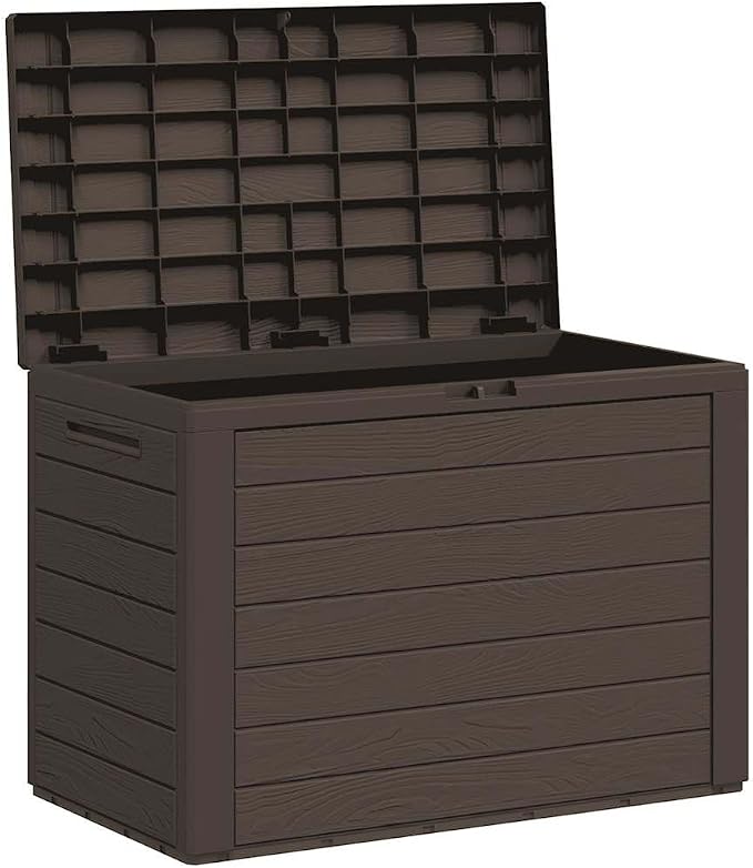 Brown Polypropylene Deck Box 30.7 x 17.3 x 21.7 in 50.4 Gal Outdoor Storage Container with Matte Finish for Patio, Garden & Garage