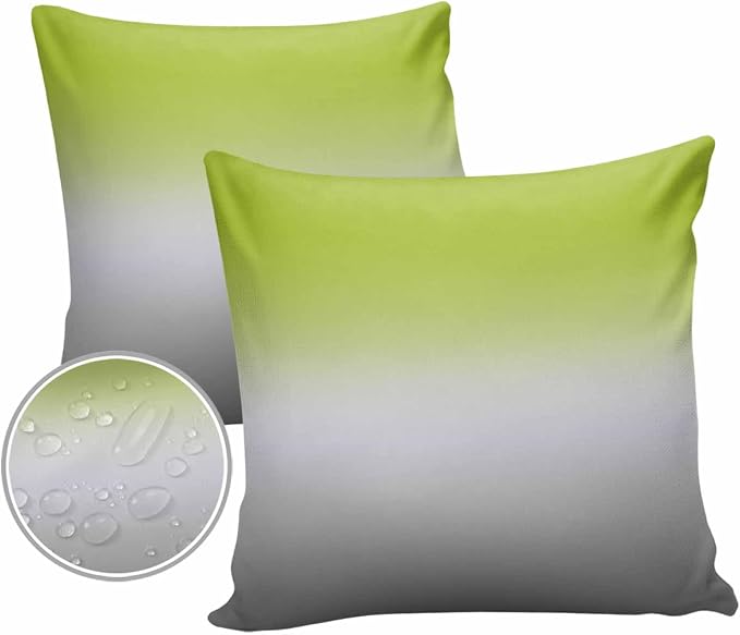 Outdoor Waterproof Throw Pillow Covers Set of 2 Ombre Green Pillowcases 20x20 Inches Green Grey Patio Decorative Pillows Cushion Case Patio Pillows for Couch Bed Chair Garden