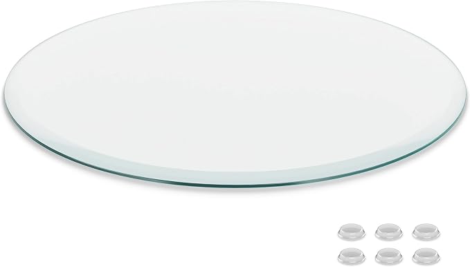 The Better Bevel 30 inch Round Glass Table Top - Clear Tempered Glass Surface Protector - Safe Beveled Edge - Coffee, Dining and End Table