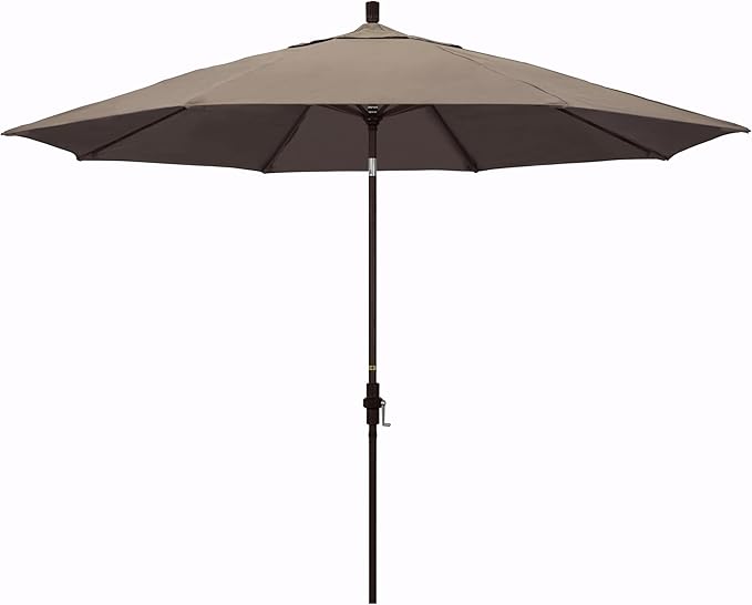 California Umbrella 11Ft Premium Sunbrella Patio Umbrella, Hand-Crank, Tilt-Collar, Bronze Frame, Taupe Fabric