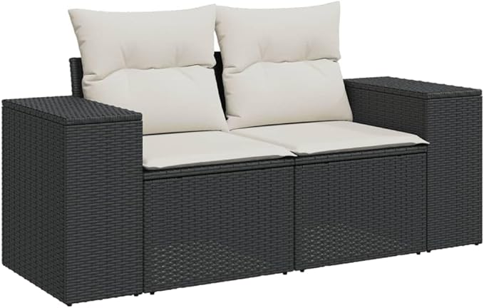 vidaXL Patio Sofa Set with Cushions 6 Piece, Outdoor Conversation Set, Sectional Sofa for Balcony Garden, Patio Furniture, Black Poly Rattan