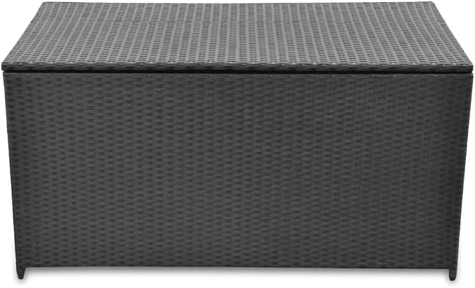 Black Rectangular Outdoor Storage Box with Gas Lift, PE Rattan and Powder-Coated Steel Deck Box for Patio Garden Pool Storage, 47.2 x 47.2 x 23.6 in