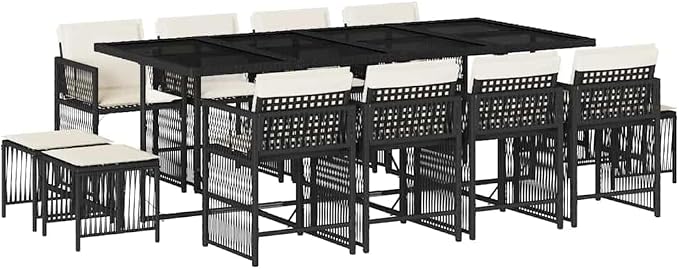 13-Piece Garden Dining Set, Black Poly Rattan Patio Table and Chairs, Outdoor Furniture for Large Gatherings and Backyard Entertaining