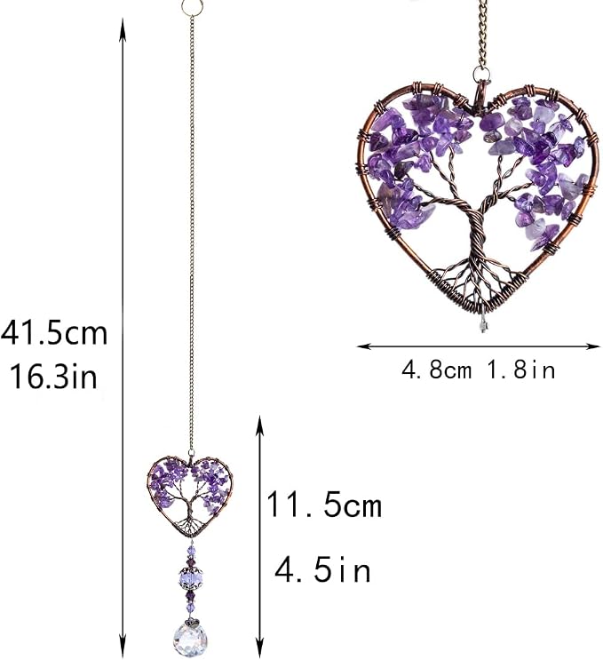 Tree of Life Crystal Suncatcher Rainbow Drop Pendant Window Decor | Tree of Life Crystal Suncatcher Hanging Drop Pendant Rainbow Maker for Window Home Garden Car Office Wedding Decor