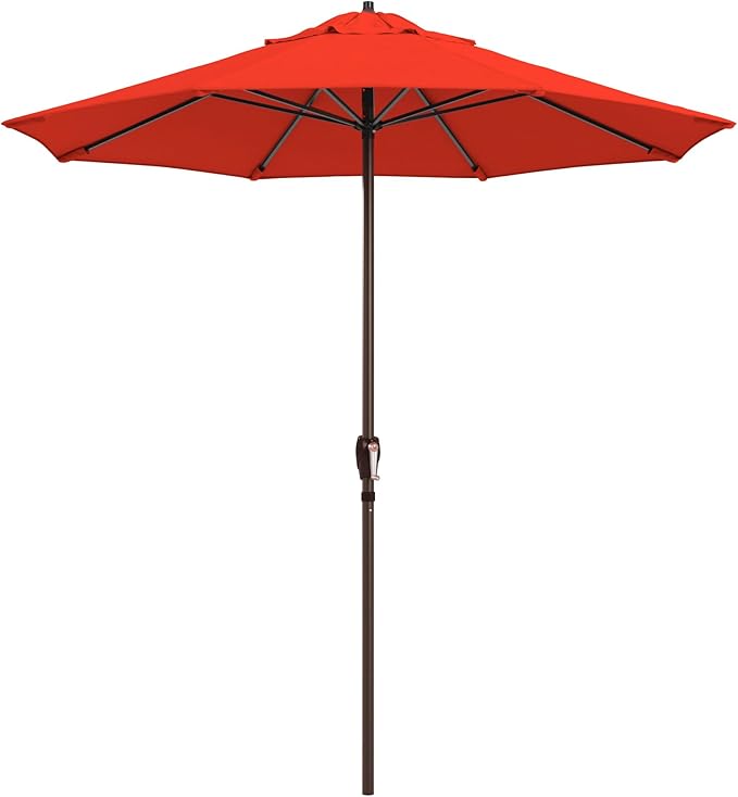 California Umbrella 12-Year Protection 7.5-Ft Outdoor Patio Umbrella, Sunbrella Fade-Resistant Fabric, Auto-Tilt, Heavy Duty Aluminum Frame, 8 Reinforced Ribs for Pool or Deck, Bronze Pole, Melon