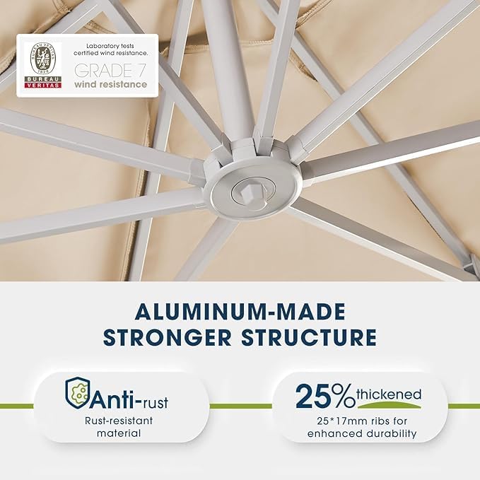 wikiwiki 12FT Cantilever Patio Umbrella, Offset Umbrella Outdoor Patio with 360° Rotation and Unlimited Tilting System, Heavy Duty Large Umbrella with Cross Base, Beige