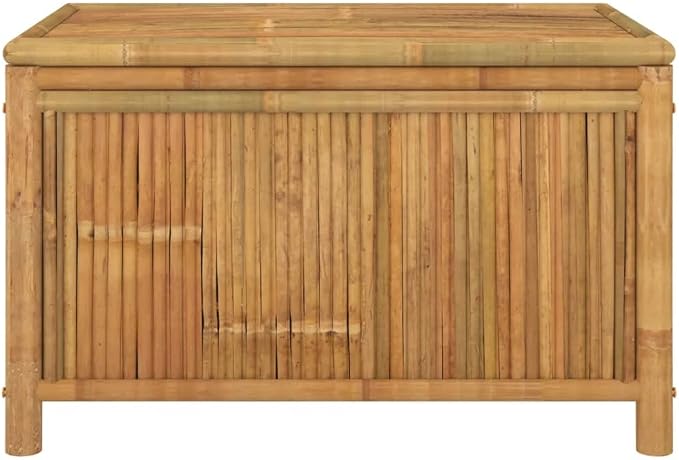 Natural Bamboo Outdoor Storage Box with Zipper for Garden Patio Backyard, Water Resistant Ventilated Design for Cushions Tools Toys Organization