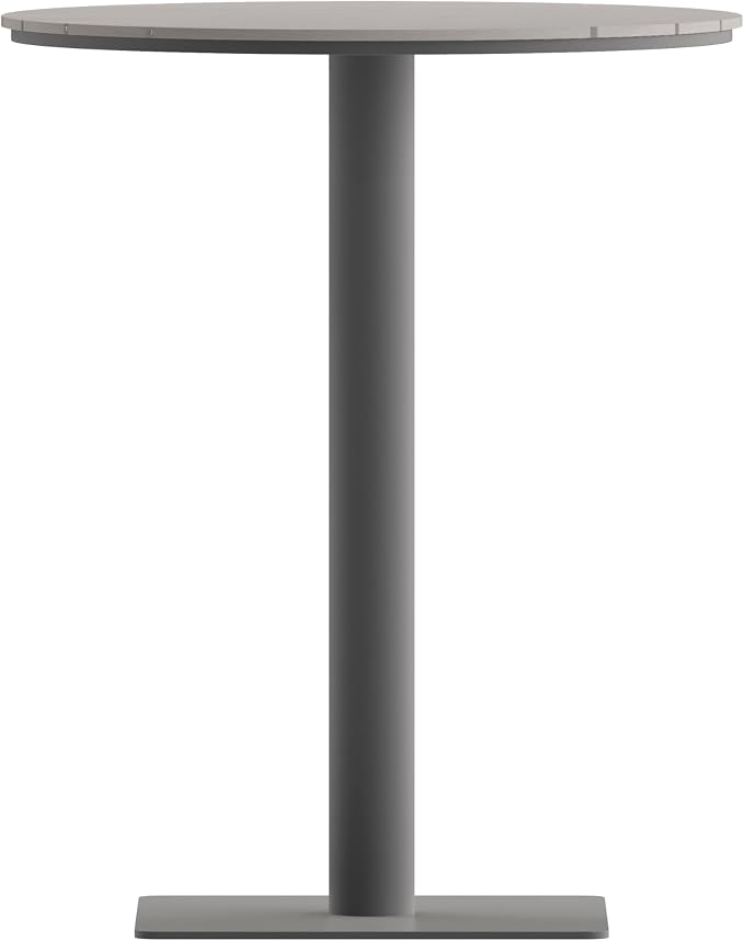 Flash Furniture Finch Commercial Grade Round 24" Table with Faux Teak Poly Slats and Steel Frame, Gray/Gray