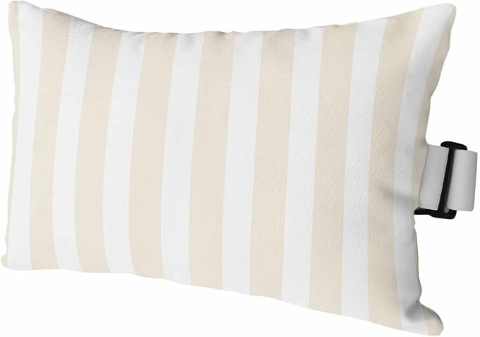 Cream Striped Outdoor Chaise Lounge Head Pillow with Insert,Modern Farmhouse Cream White Stripes Waterproof Headrest Lumbar Pillow Cusion Cover with Elastic Strap for Patio Beach Recliner,11"x16" 1PCS