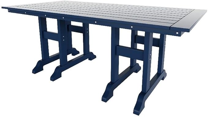 Costaelm Rectangle Outdoor Dining Tables, 71'' Patio Table with Umbrella Hole for 6 Person, Balcony Outdoor Buffet Table, Porch Tables for Outside Lawn Porch Bistro Furniture, Navy Blue